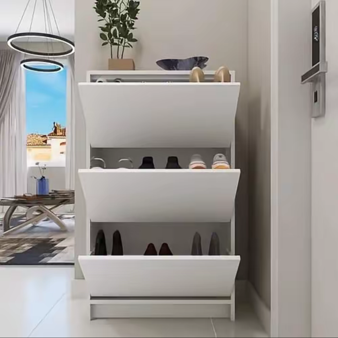 Sapateiro Armário 3 Compartimentos Basculantes Slim Branco