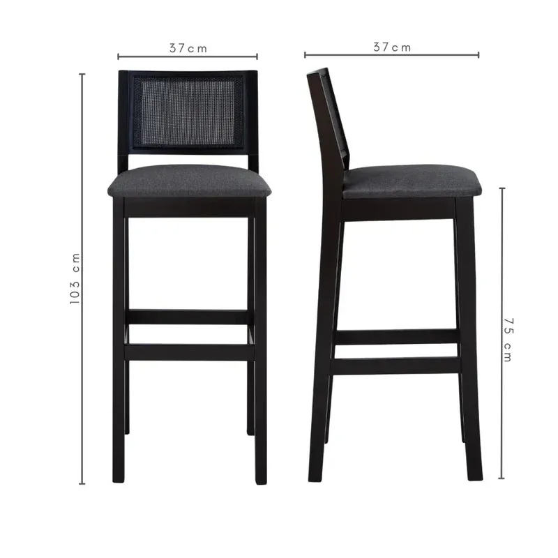 Banqueta de Madeira com Telinha e Estofado Litoriane cor Preto Tecido