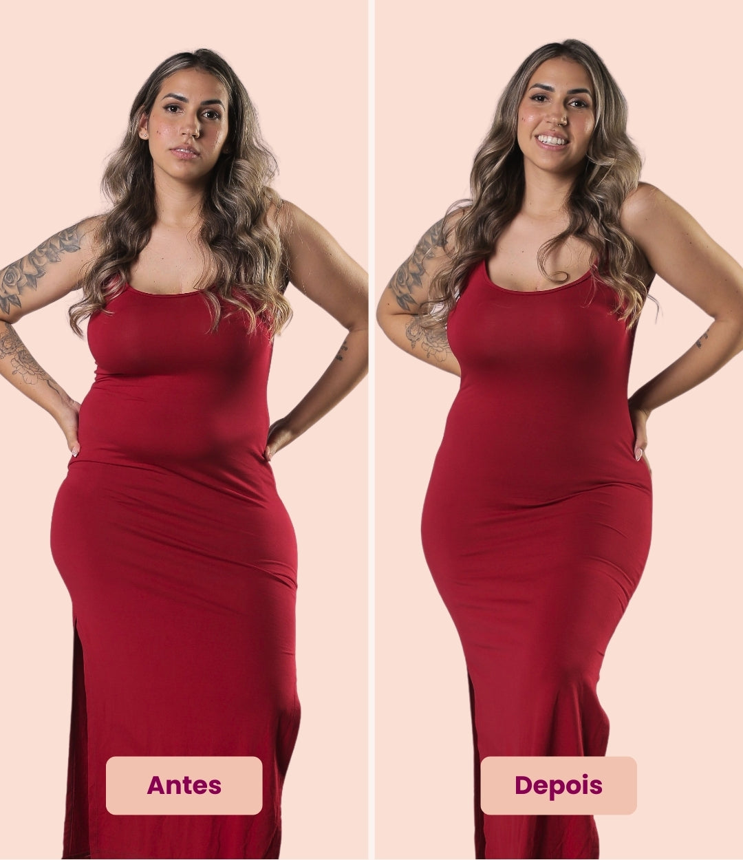 Antes e depois no vestido
