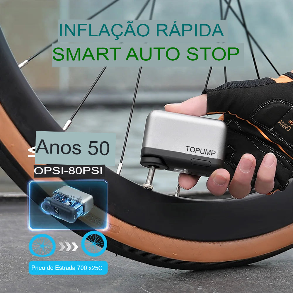 Bomba Elétrica Portátil para Bicicleta com Medidor de Pressão Digital Cinzar
