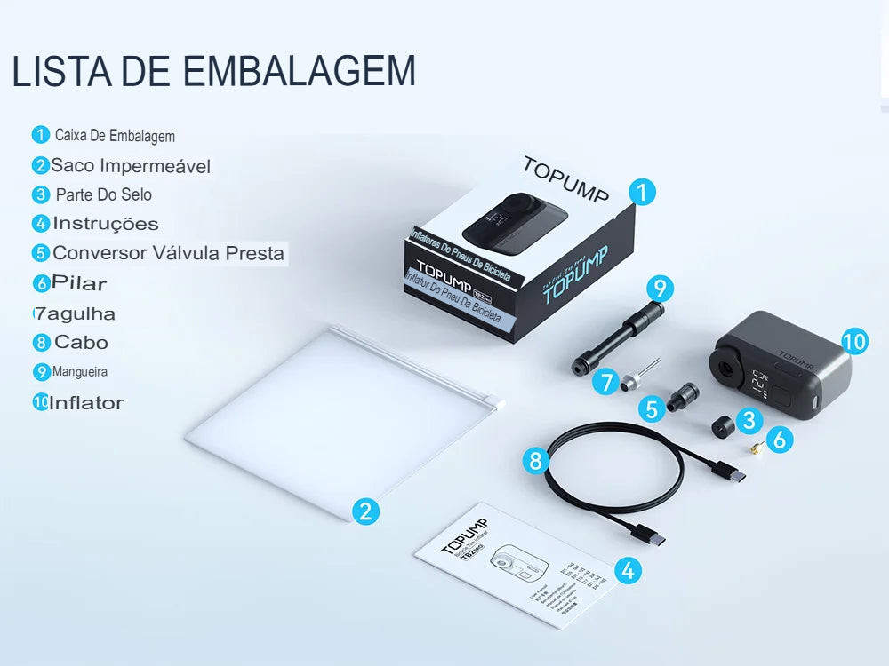 Bomba Elétrica Portátil para Bicicleta com Medidor de Pressão Digital Cinzar