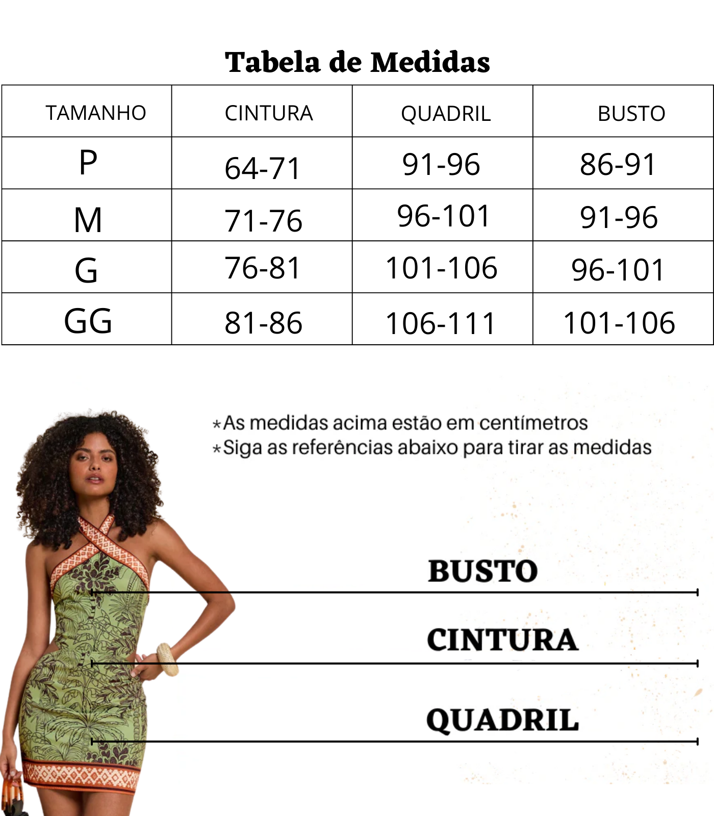 Tabela de medidas - Vestido Longo Plissado Assimétrico